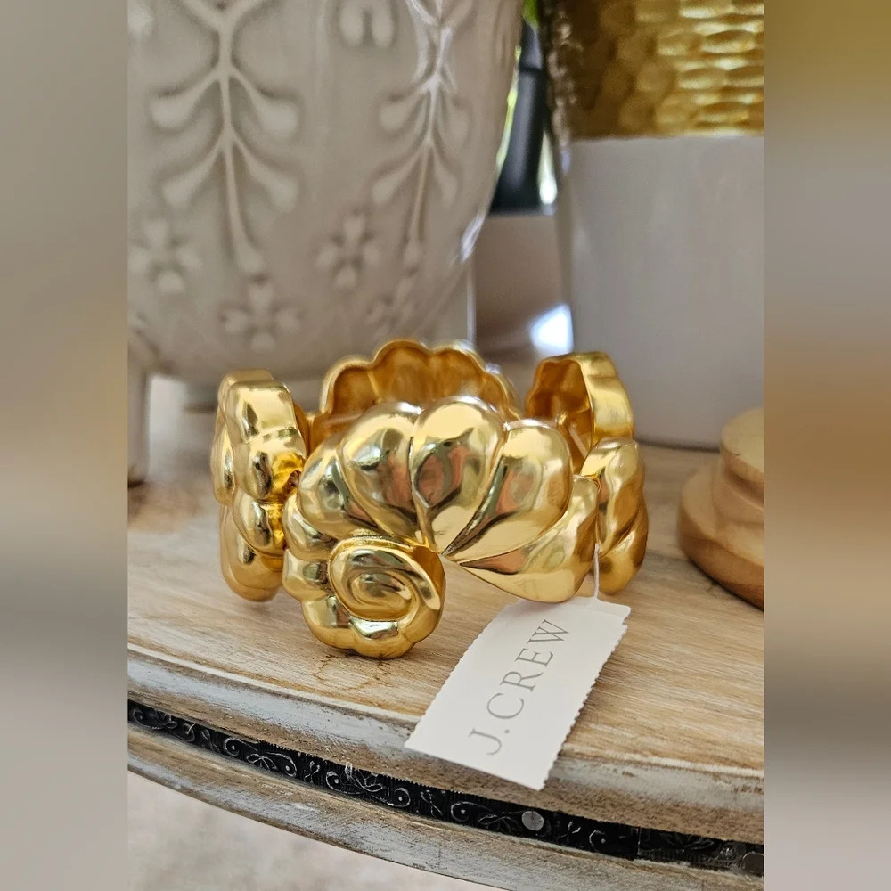 J. Crew Gold Floral Statement Bracelet